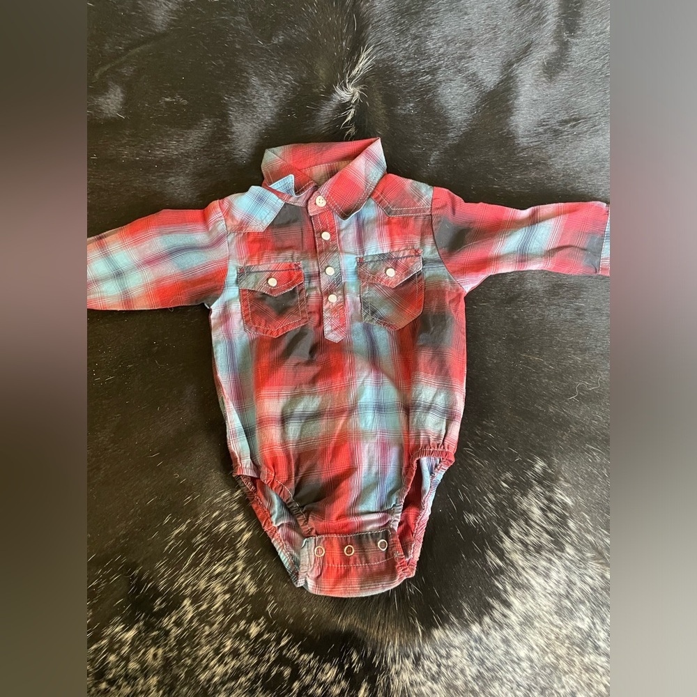 Rafter C Pearl Snap Long Sleeve Western Snap‎ Crotch Shirt Infant Size 12 Months